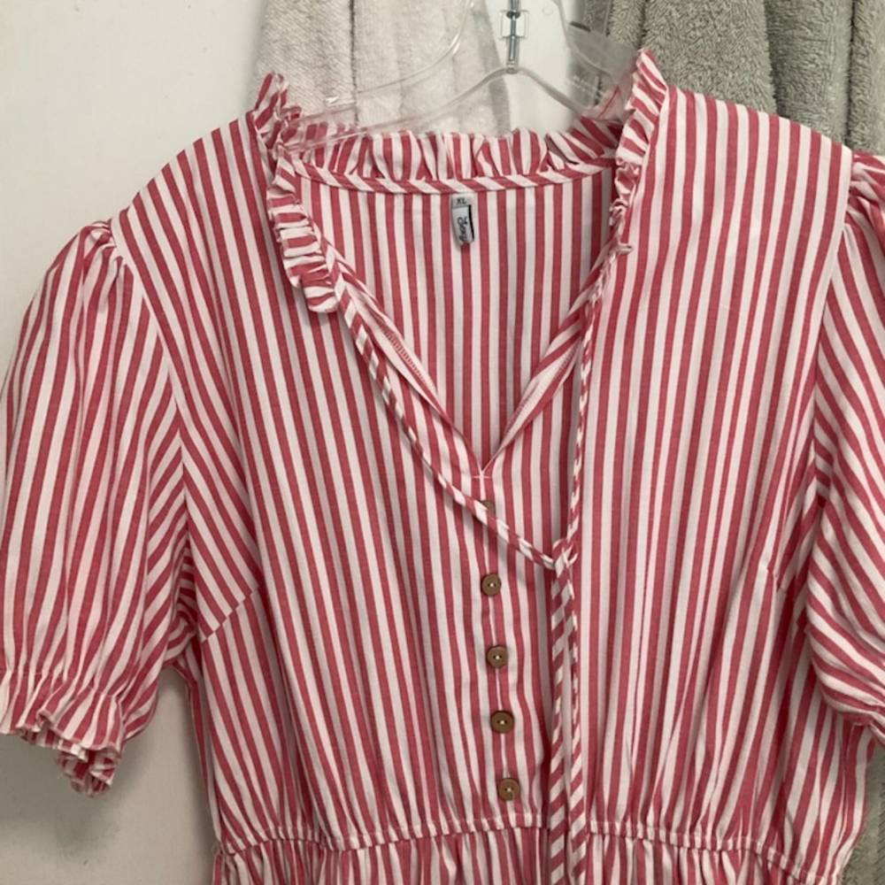 Amazon Red and White pin Striped midi Dress. Brand new